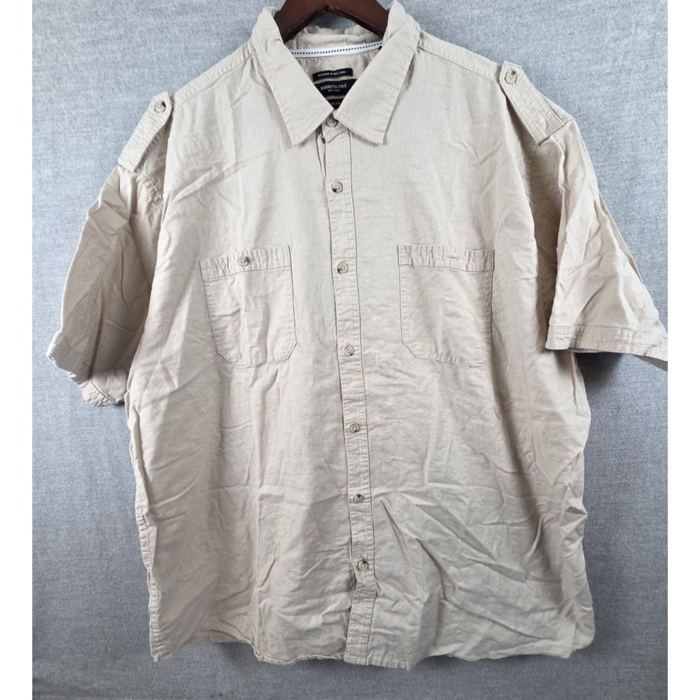 Kenneth Cole Mens 3X Linen Blend Safari Shirt Epilauts Khaki Hiking Short Sleeve